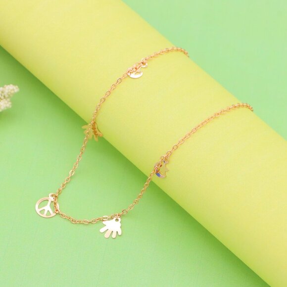 "Rose Gold Anklet with Peace & Charm Motifs,XPAL1035 - Picture 5 of 12